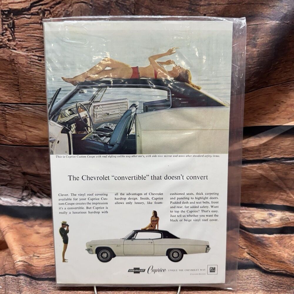 1966 Chevrolet Caprice Custom Coupe Vintage Ad Convertible Print 6.5"x10" Chevy